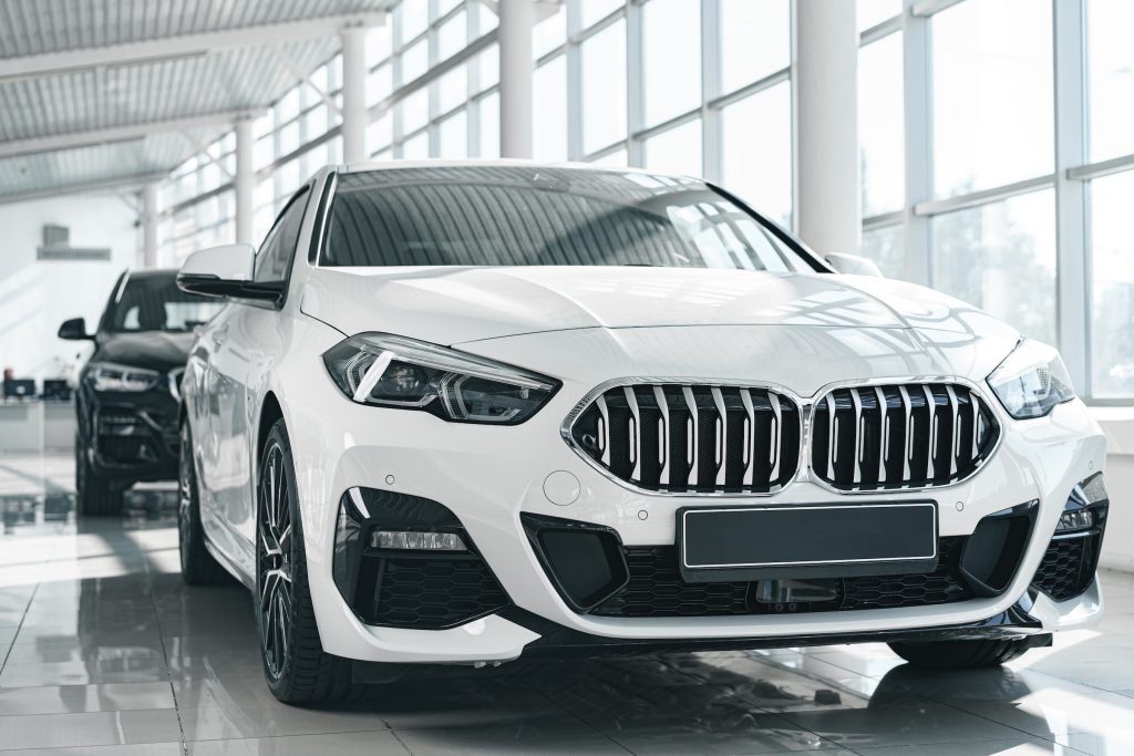 Radiator grille of a new luxury car. High quality photo