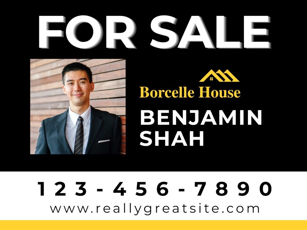 Black White and Yellow Modern Real Estate Yard Sign - 1